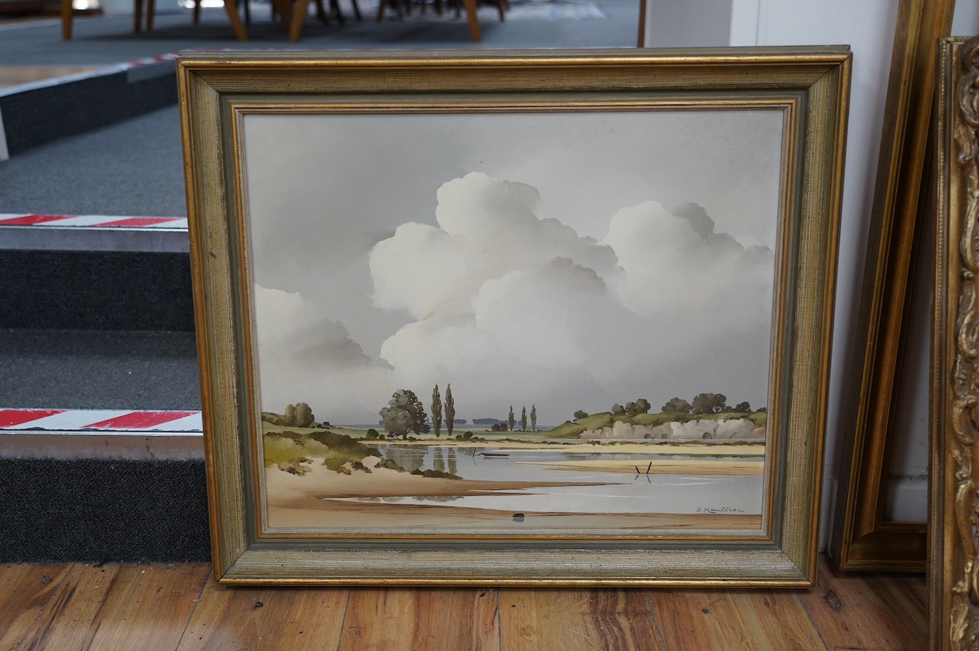 Andre Houllier (1909-1975), oil on canvas, River scene, 44 x 53cm. Condition - good